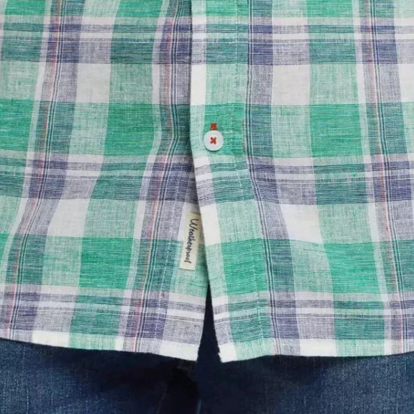 Weatherproof Vintage Men’s Washable Linen Short Sleeve Woven Shirt, Green Large - Picture 4 of 5